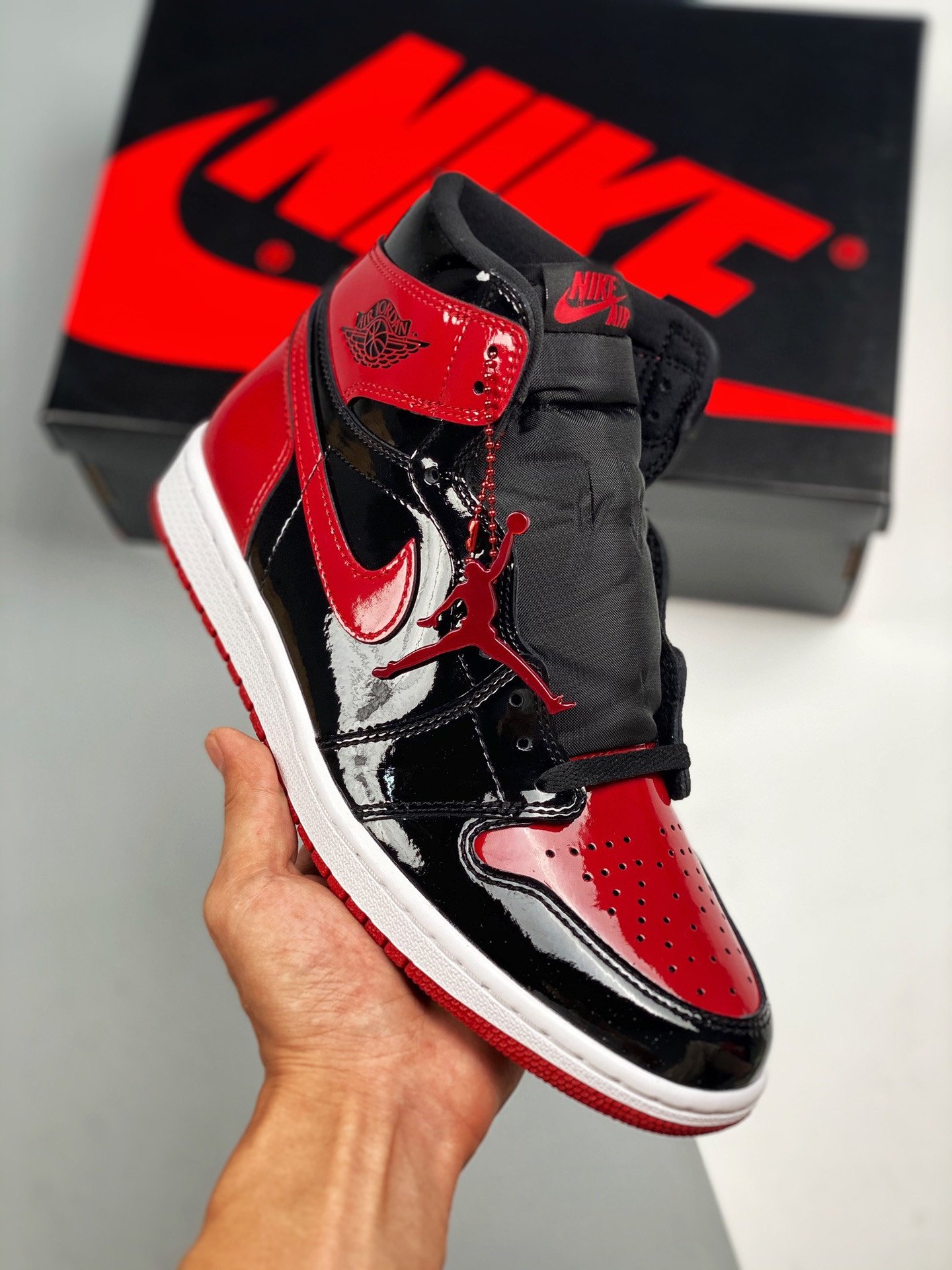Air Jordan 1 High OG Bred Patent Black/White-Varsity Red 555088-063