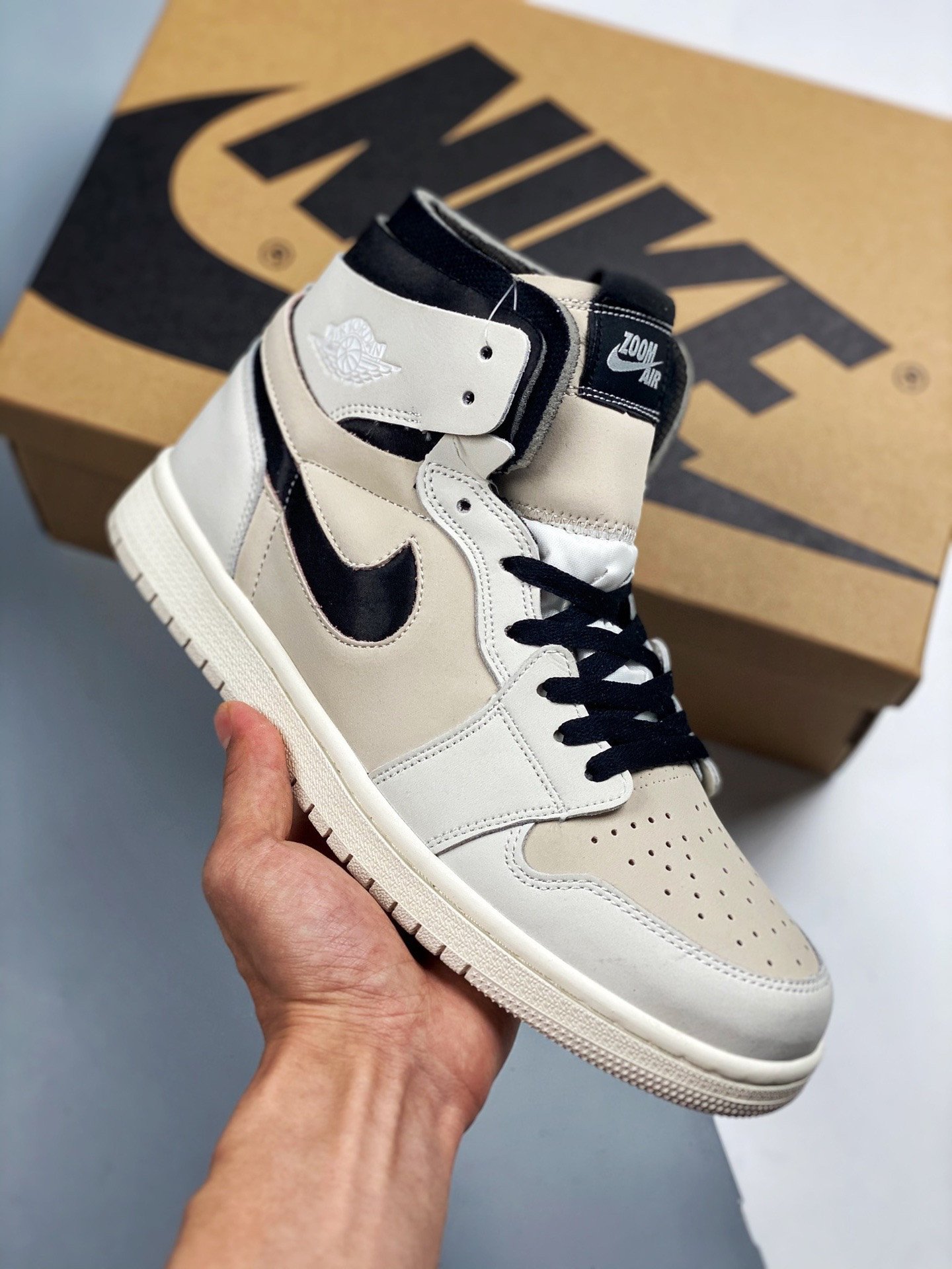 Air Jordan 1 High Zoom CMFT White/Black-Light Orewood Brown CT0979-100