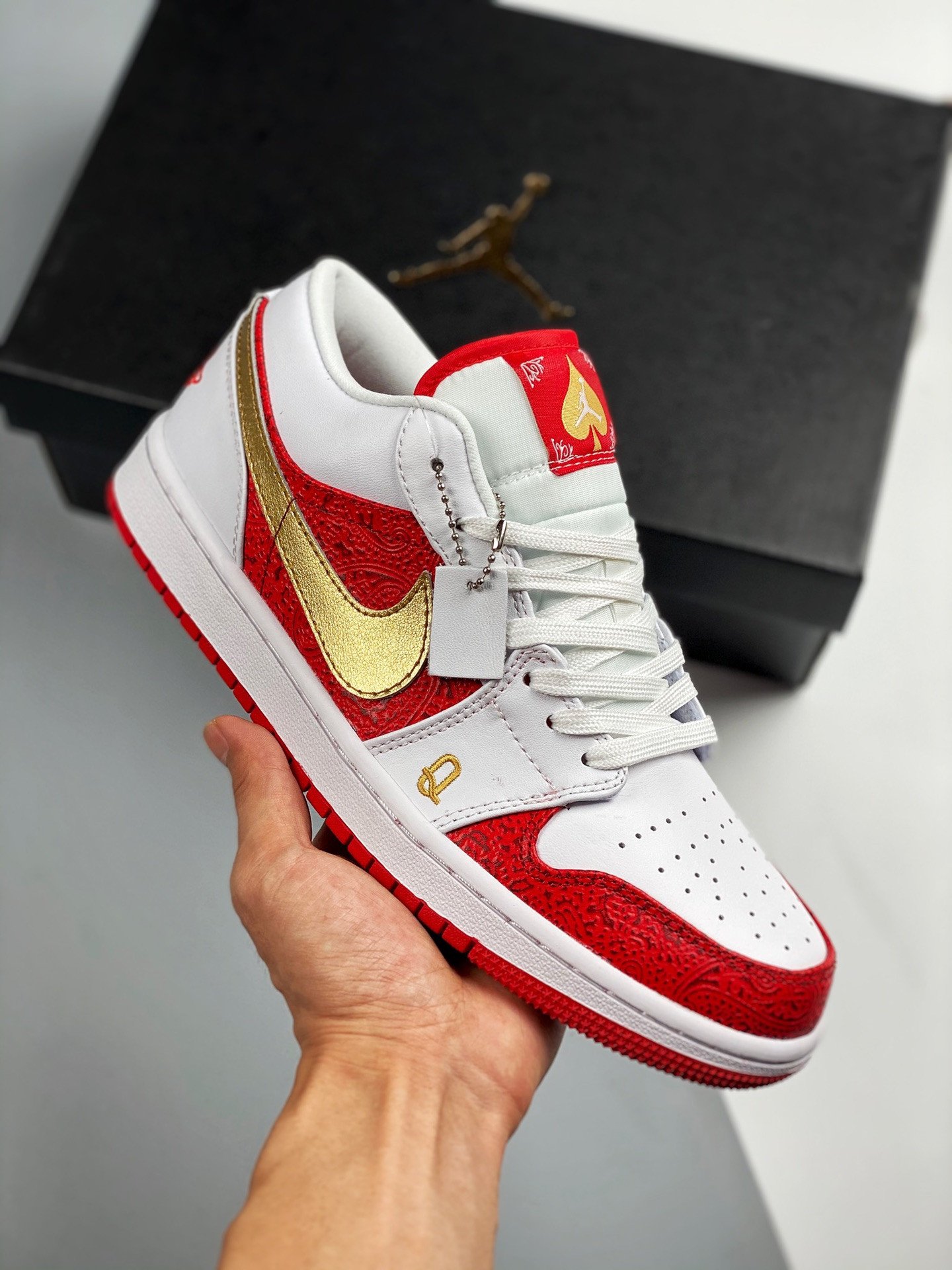 Air Jordan 1 Low Spades White Red Gold DJ5185-100