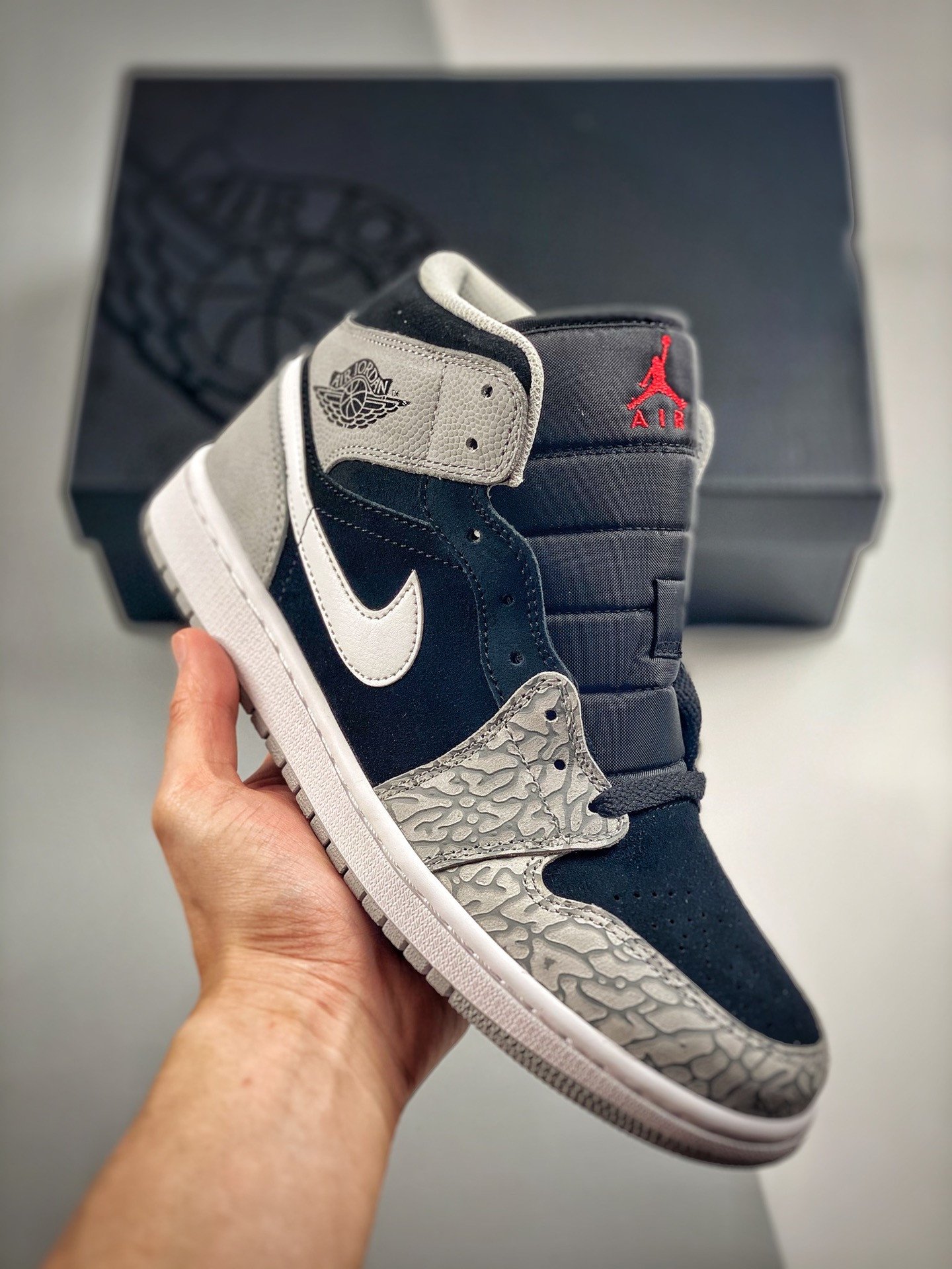 Air Jordan 1 Mid Elephant Print Black/Grey-White DM1200-016