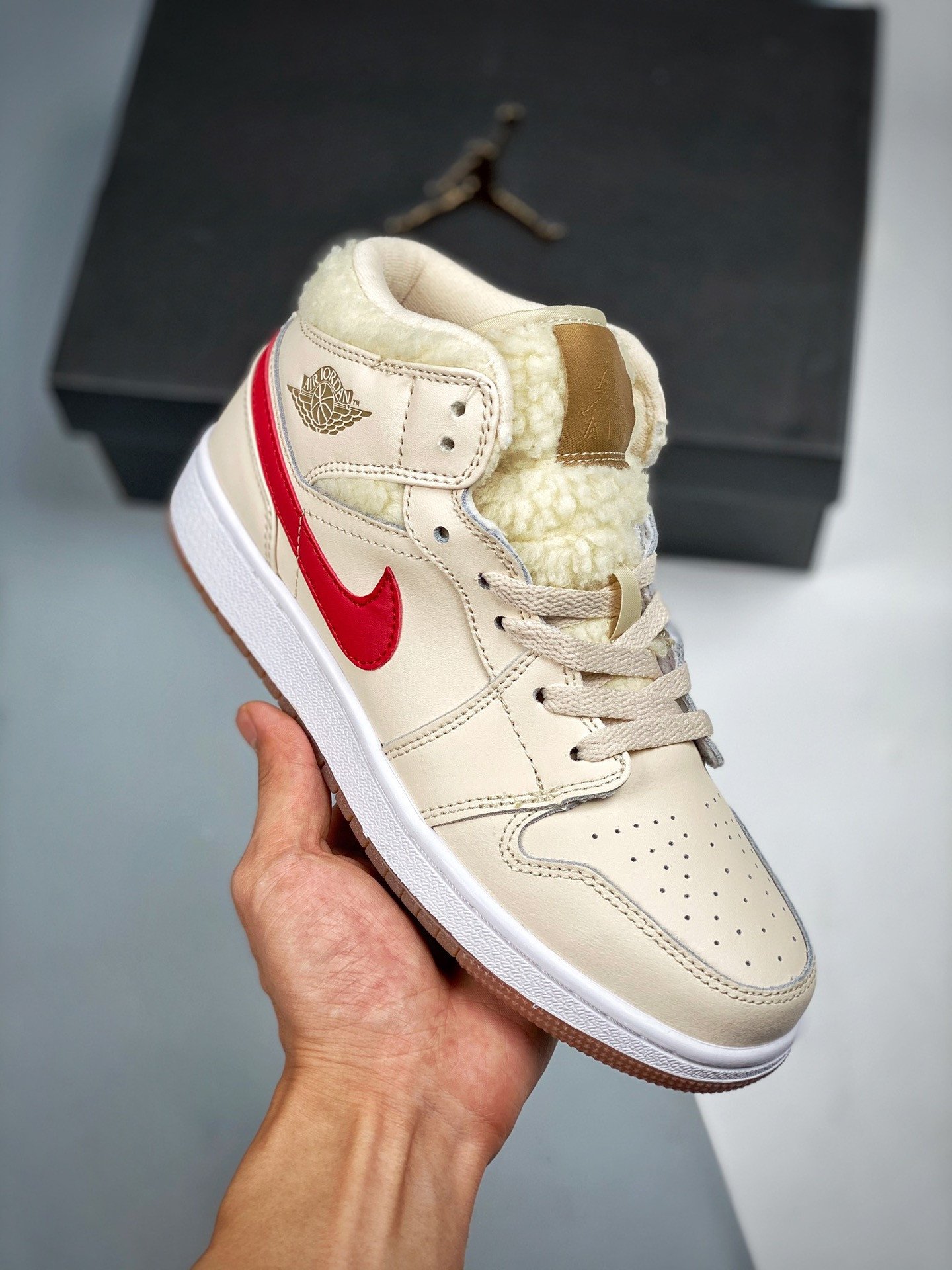 Air Jordan 1 Mid  Fleece White/Dark Driftwood-Pink Salt-Racer Blue