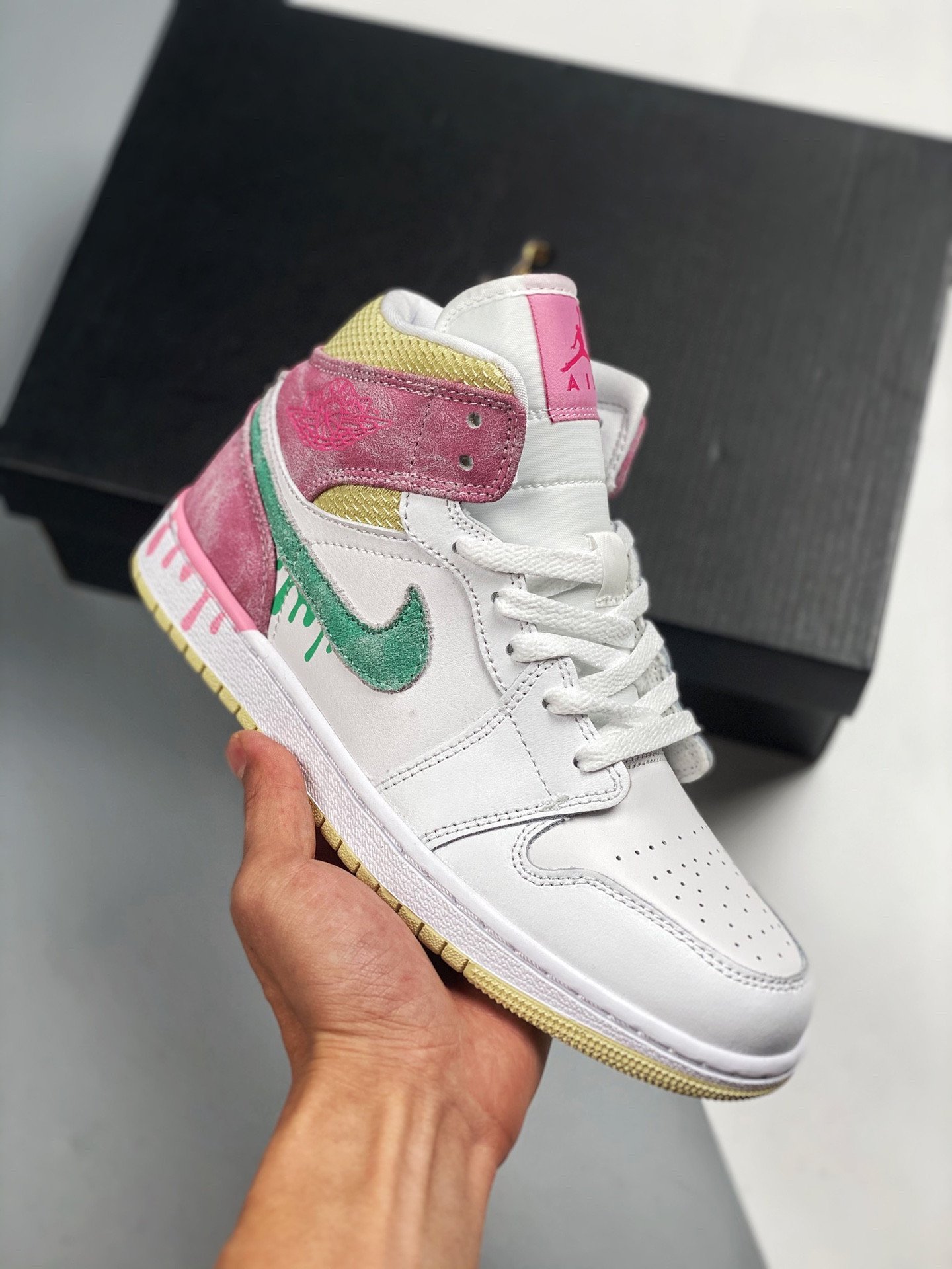 Air Jordan 1 Mid GS Paint Drip White/Pink/Yellow/Green DD1666-100