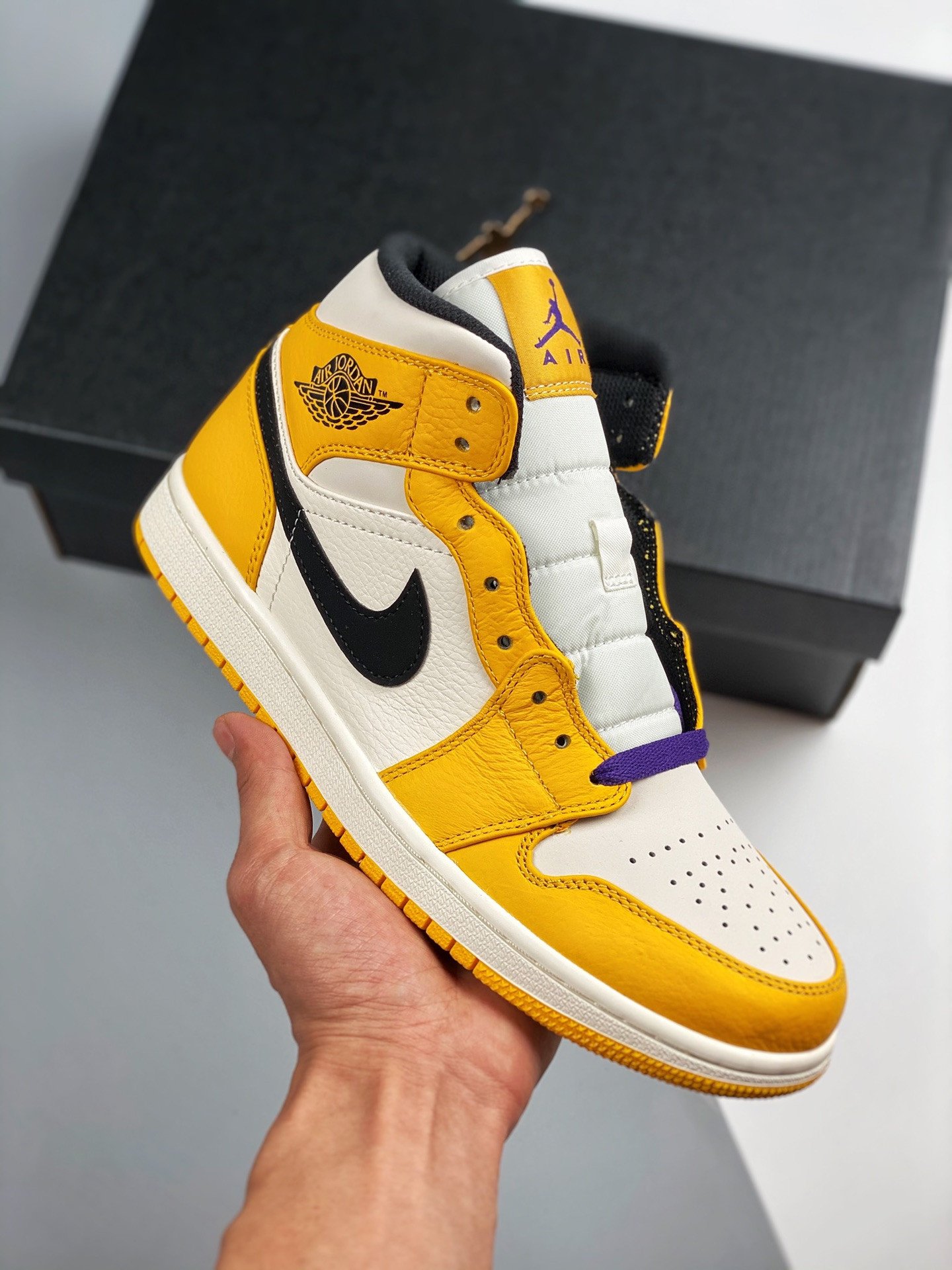 Air Jordan 1 Mid Lakers Yellow White Purple 852545-700