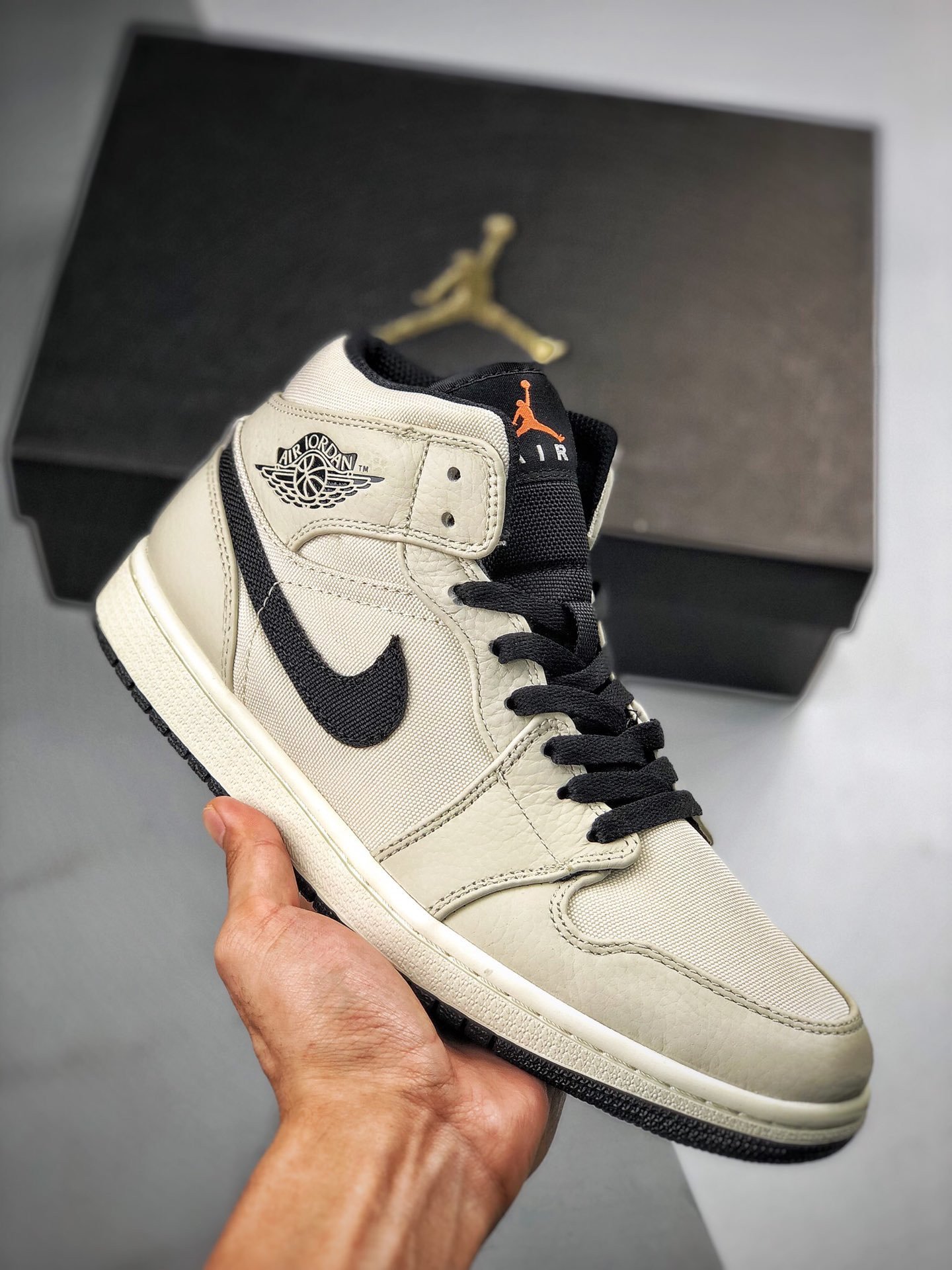 Air Jordan 1 Mid Light Bone/Cone-Black-Sail 852542-002