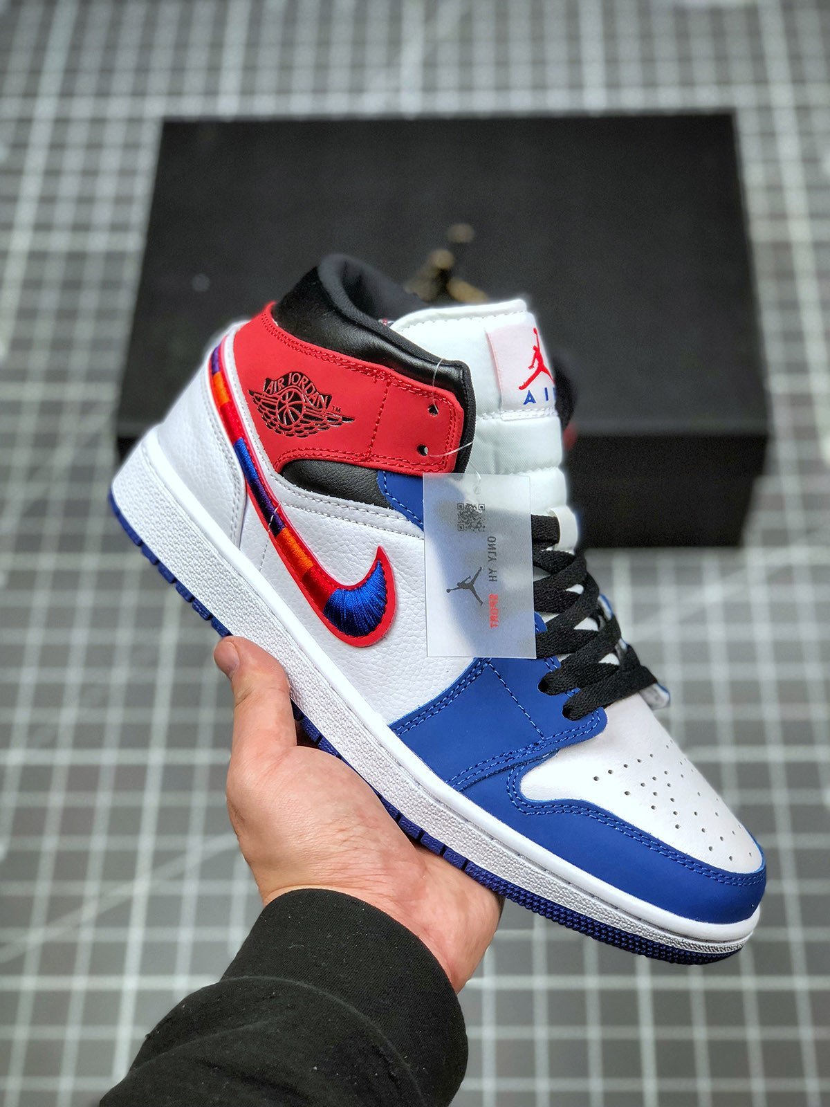 Air Jordan 1 Mid Multicolored Embroidered Swooshes 852542-146