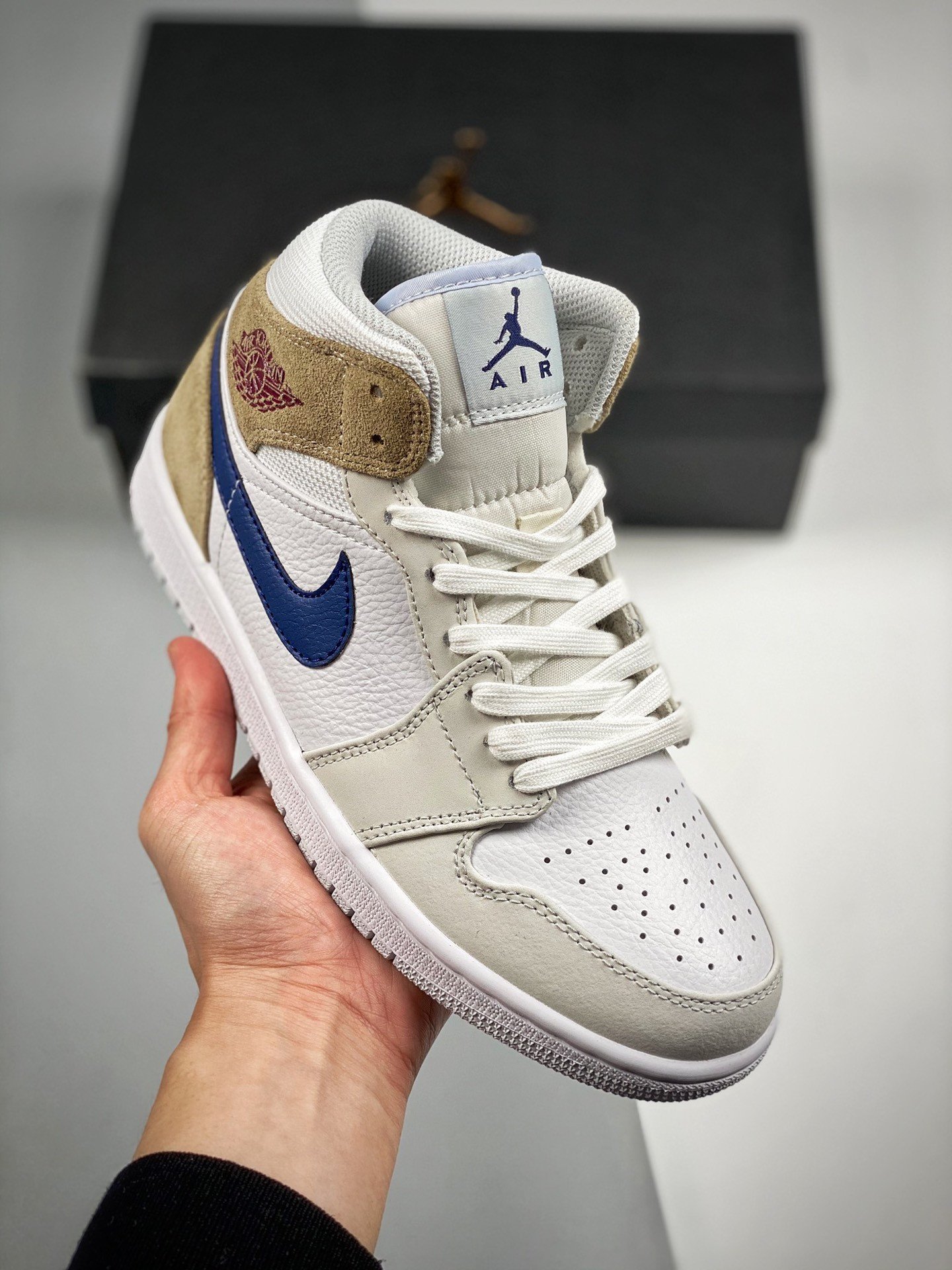 Air Jordan 1 Mid Navy Swooshes and Tan Suede DO6726-100