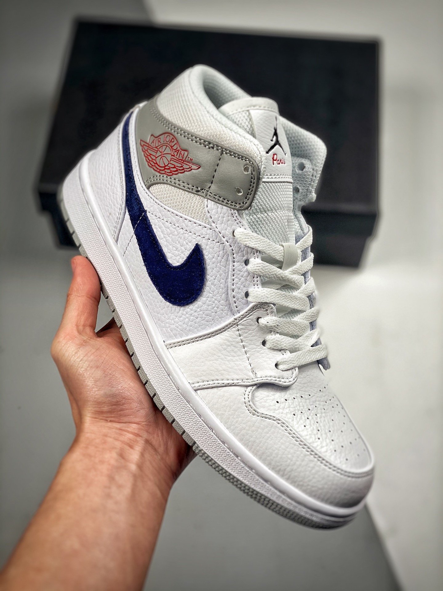 Air Jordan 1 Mid Paris White/University Red/Stealth/Navy DR8038-100