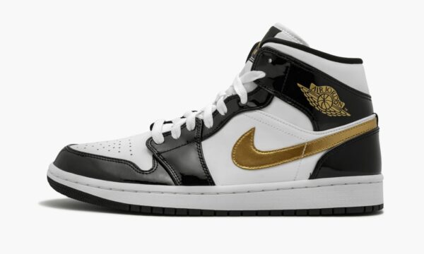 Air Jordan 1 Mid SE Black Gold Patent Leather - Image 2