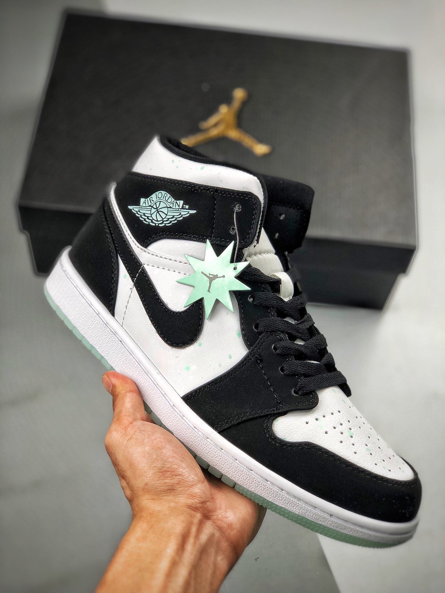 Air Jordan 1 Mid SE Panda White/Black-Teal Tint BQ6932-103