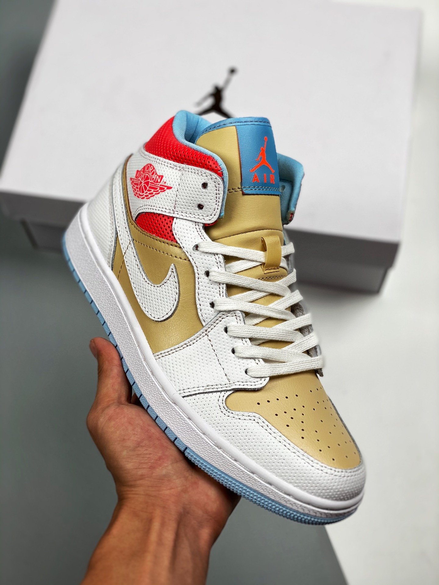 Air Jordan 1 Mid SE Sesame/White/Flash Crimson/Psychic Blue CZ0774-200