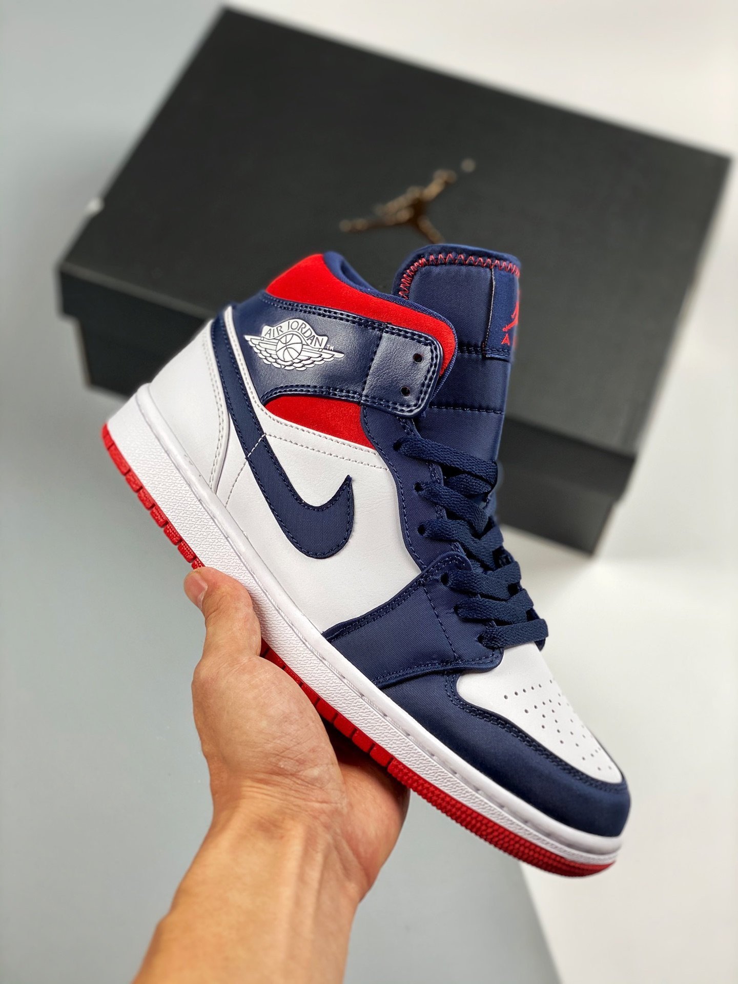 Air Jordan 1 Mid SE USA White/Navy Blue-University Red 852542-104