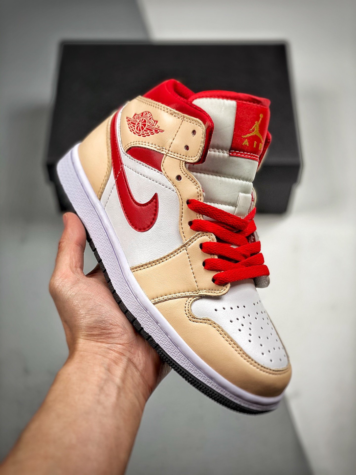 Air Jordan 1 Mid White/Cardinal Red/Light Curry 554724-201