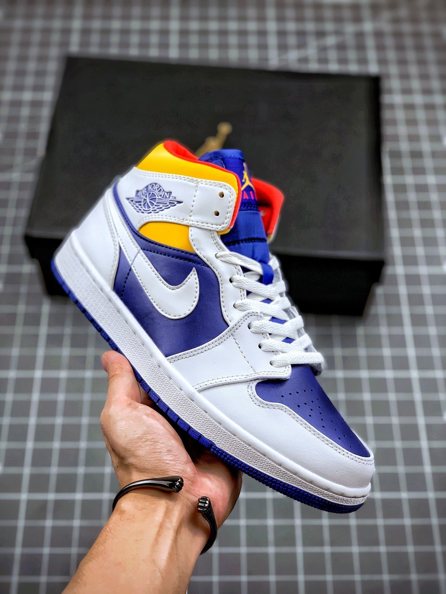 Air Jordan 1 Mid White/Deep Royal Blue-Track Red-Laser Orange 554724-131