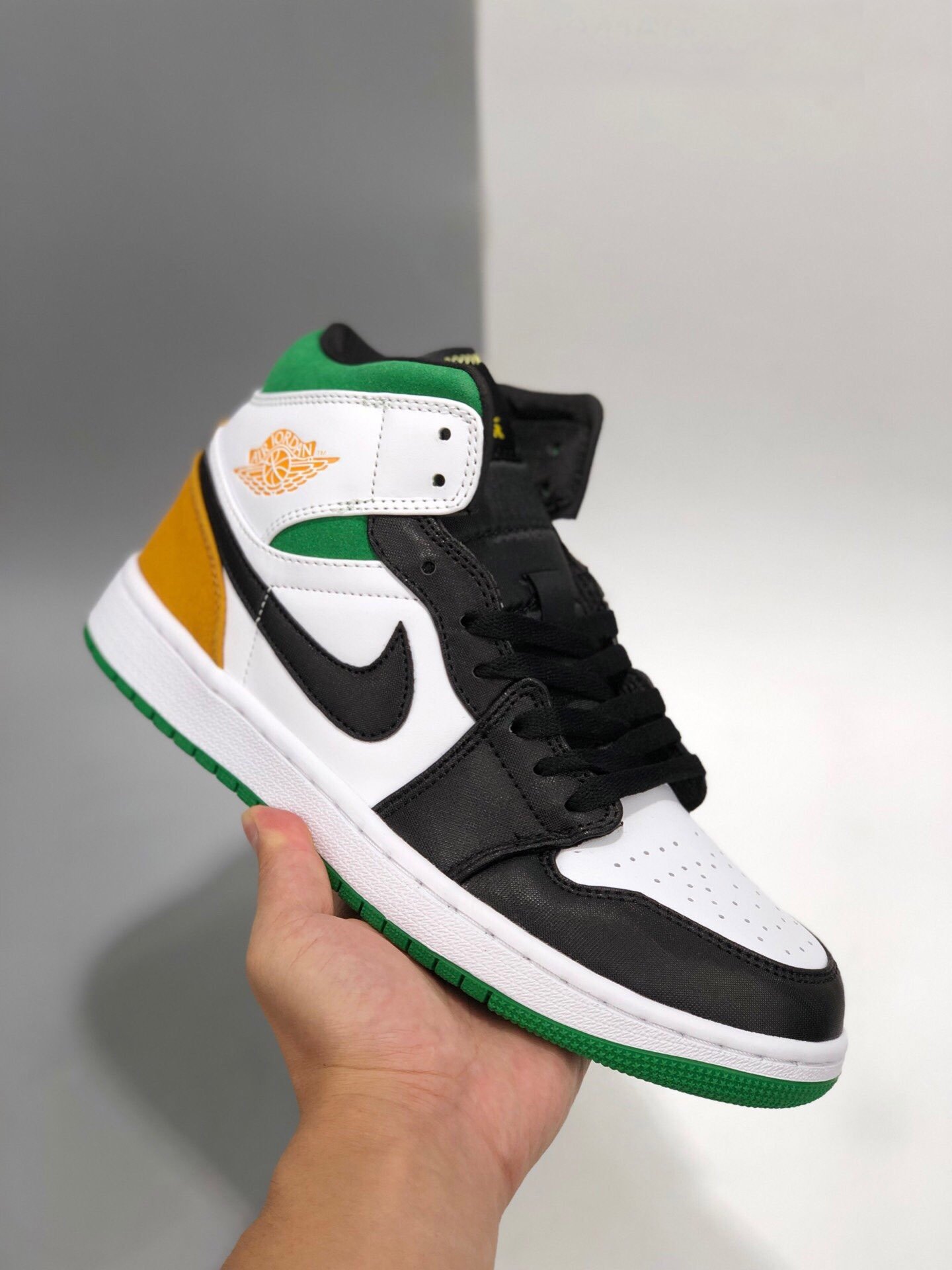 Air Jordan 1 Mid White/Laser Orange-Black-Lucky Green