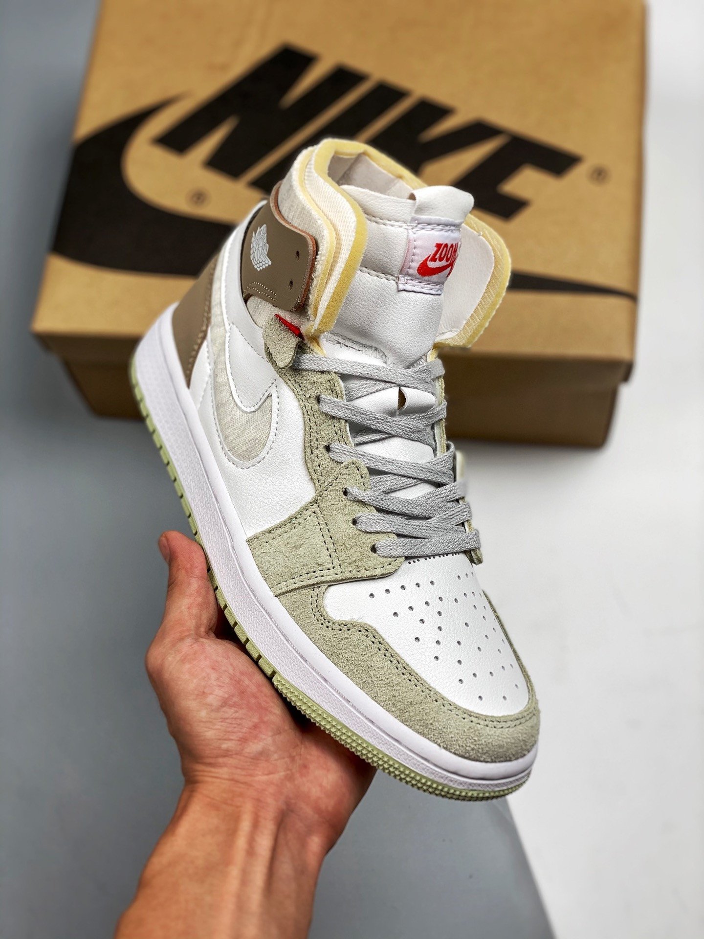 Air Jordan 1 Zoom CMFT White/Grey Heather-Olive Aura-Khaki CT0979-102