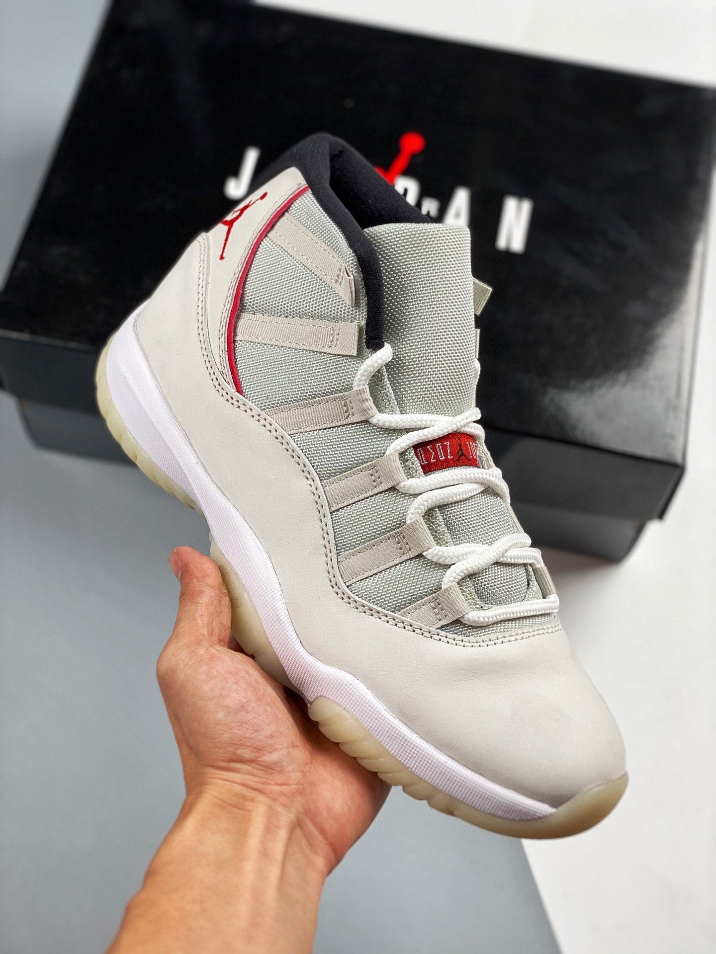 Air Jordan 11 Platinum Tint/Sail-University Red 378037-016
