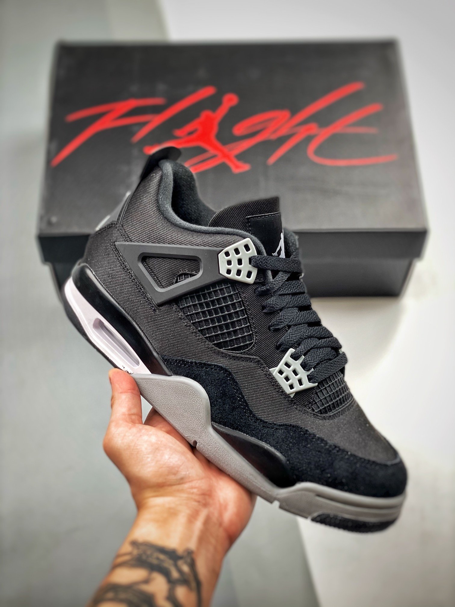 Air Jordan 4 Black Canvas Black/Light Steel Grey-White-Fire Red DH7138-006
