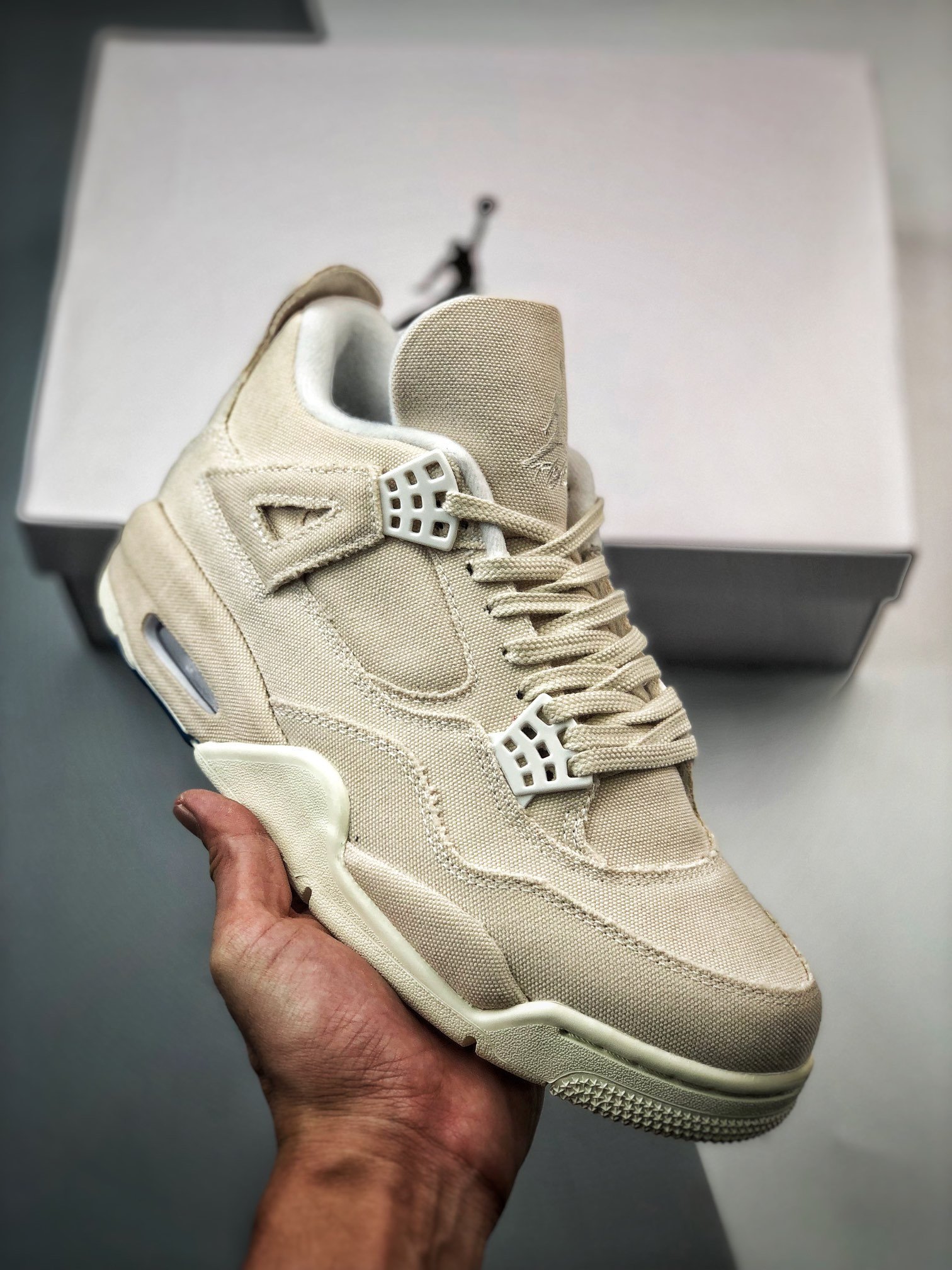 Air Jordan 4 Canvas Sail/Cement Grey-Fire Red DQ4904-100