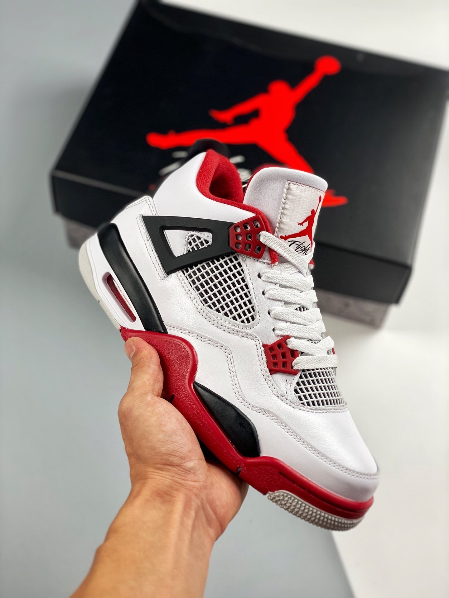 Air Jordan 4 Fire Red White/Fire Red-Black-Tech Grey