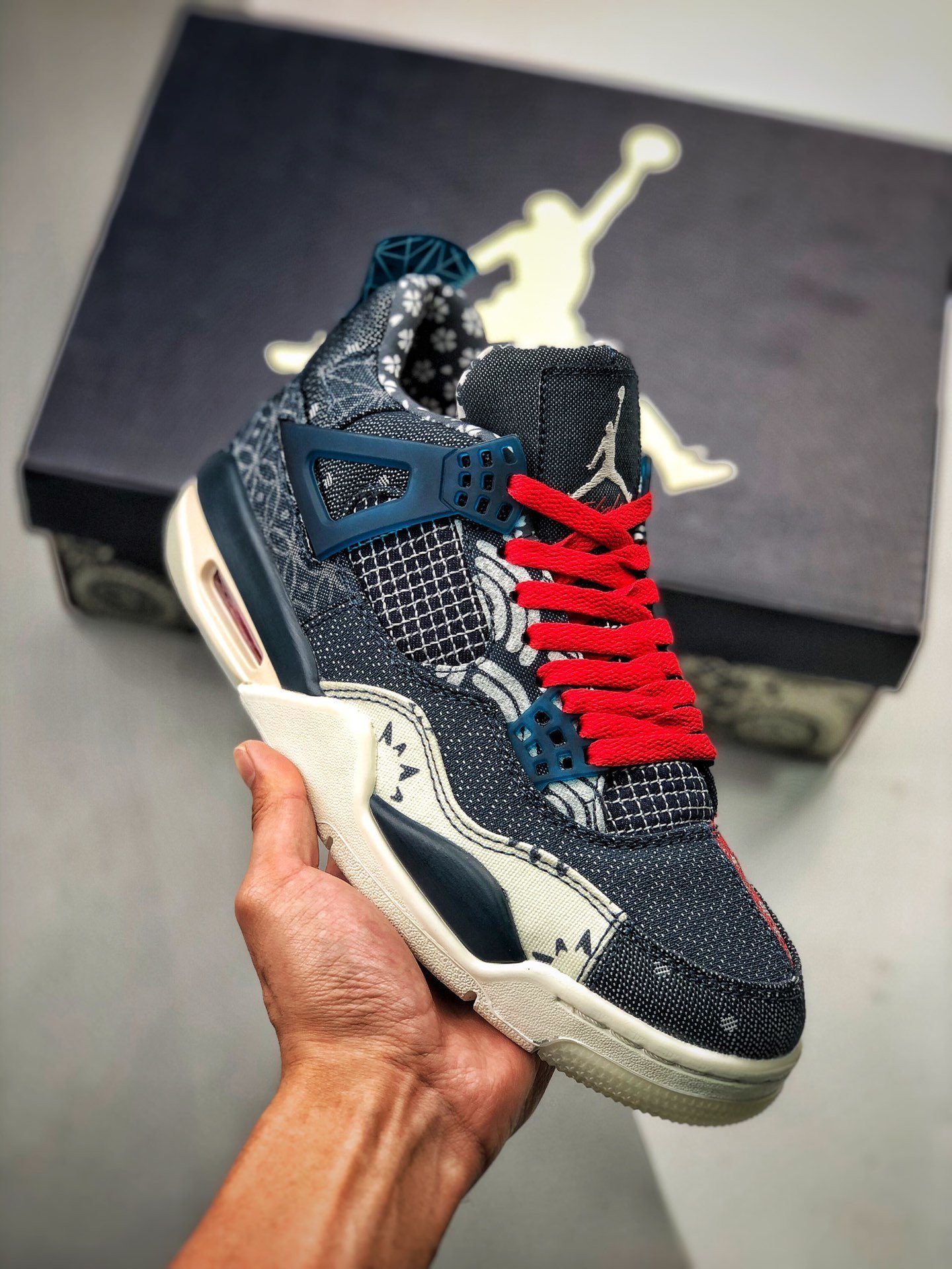 Air Jordan 4 SE Sashiko Deep Ocean/Sail-Cement Grey-Fire Red