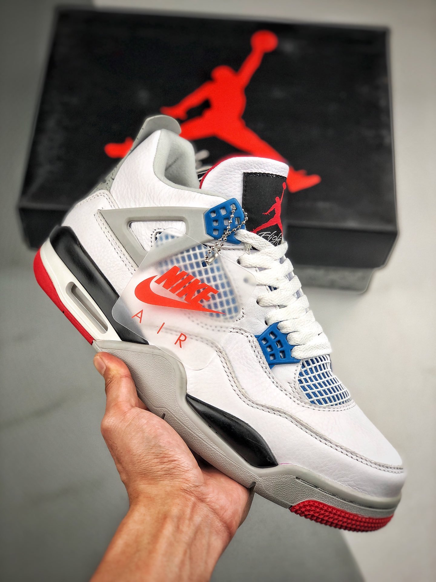 Air Jordan 4 What The White/Fire Red-Tech Grey-Military Blue CI1184-146