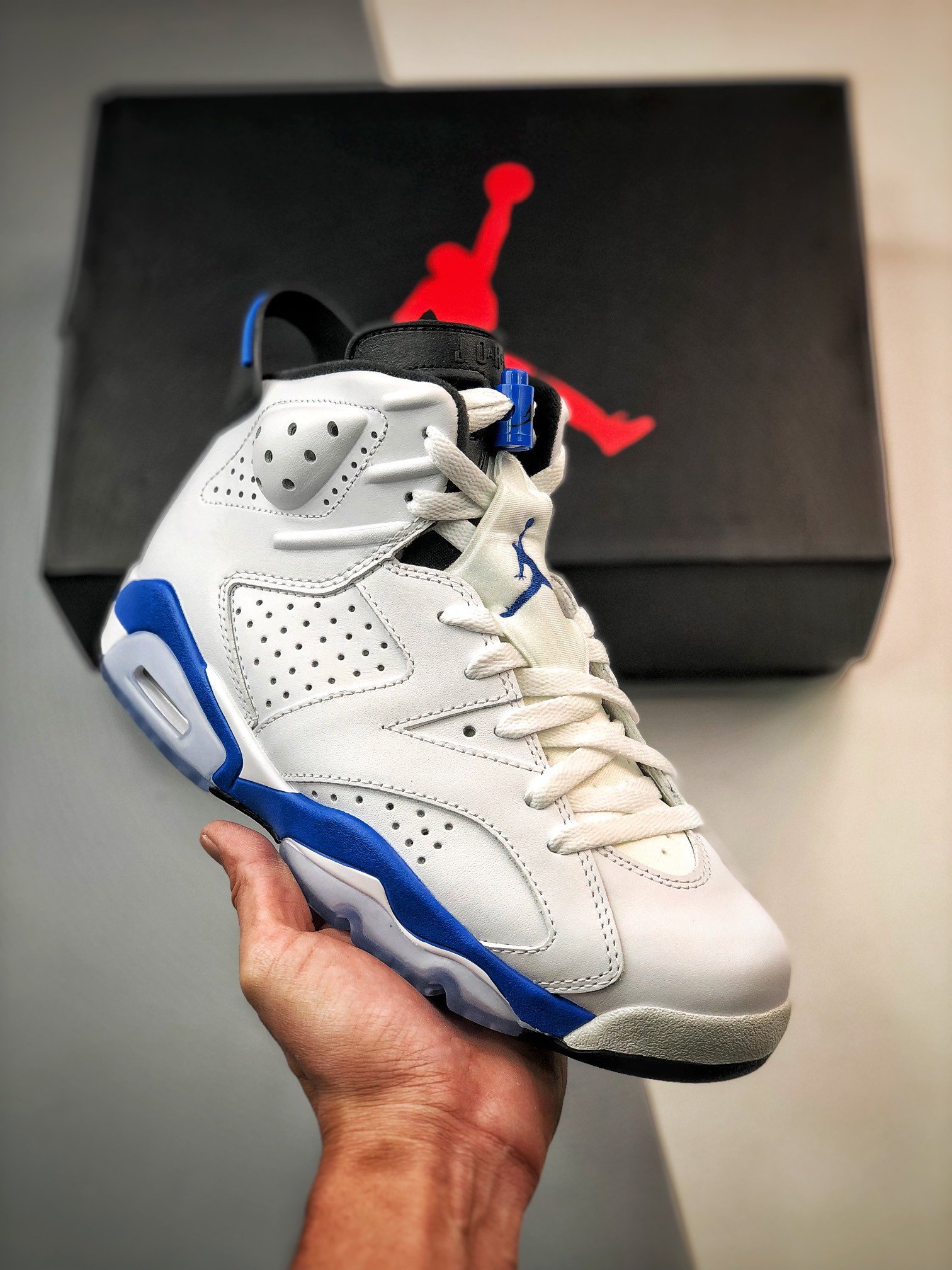 Air Jordan 6 Retro White/Sport Blue-Black 384664-107