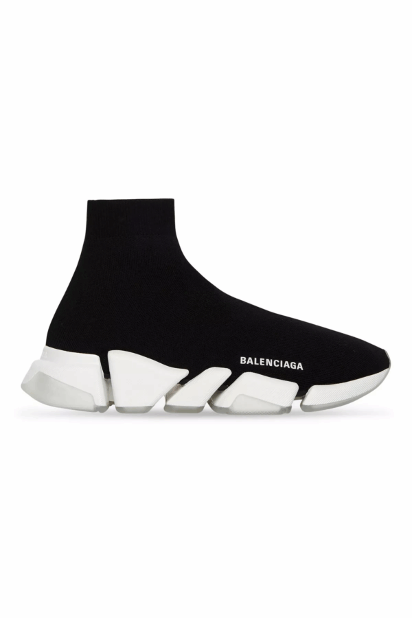 Balenciaga Women's Speed 2.0 Recycled Knit Sneaker With Transparent Sole In Black/White Women's Size 6 - 10 US