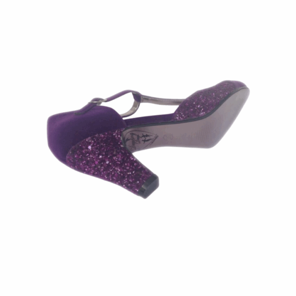 Banned Retro Purple Glitter Dahlia T-Bar Heels - Image 2