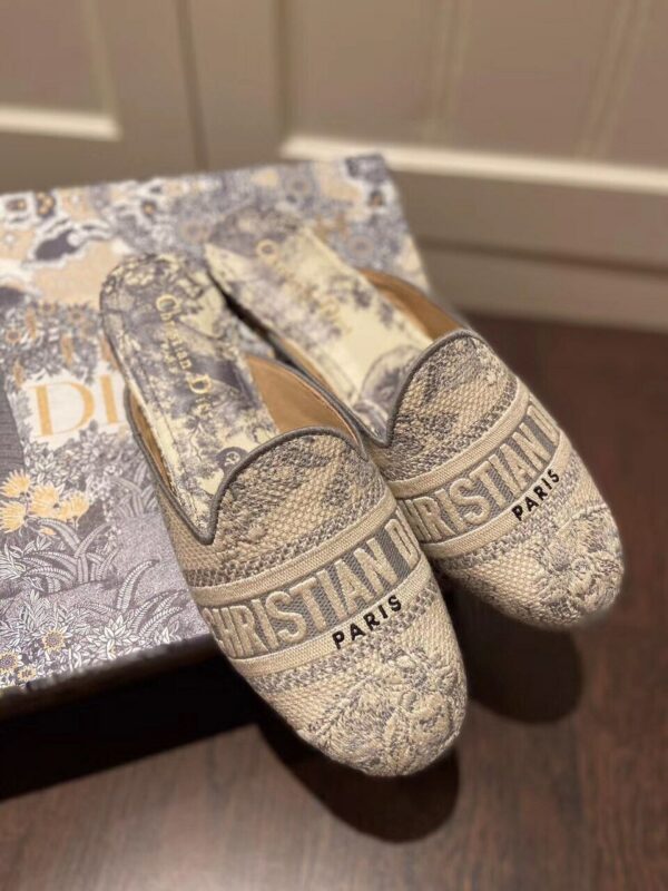 Christian Dior Dior Off Mule Slippers Embroidered CottonSpring /Summer 2020 Collection, Grey /Ecru - Image 2
