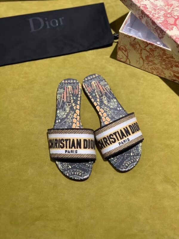 Christian Dior Dway Kaleidiorscopic Mule Sandals in Embroidered CottonSpring /Summer 2020 Collection, Black /Yellow