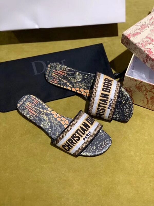 Christian Dior Dway Kaleidiorscopic Mule Sandals in Embroidered CottonSpring /Summer 2020 Collection, Black /Yellow - Image 3