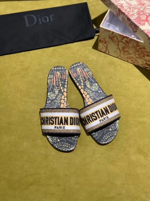 Christian Dior Dway Kaleidiorscopic Mule Sandals in Embroidered CottonSpring /Summer 2020 Collection, Black /Yellow - Image 2