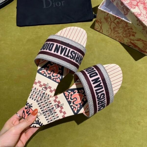 Christian Dior Dway Kaleidiorscopic Mule Sandals in EmbroideredPink/Burgundy - Image 5