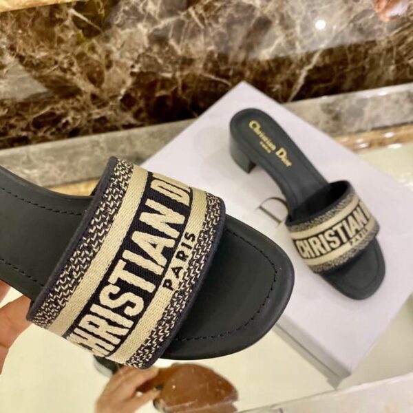Christian Dior Dway Mules in Embroidered CottonSpring /Summer 2020 Collection, Navy Blue - Image 5