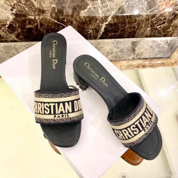 Christian Dior Dway Mules in Embroidered CottonSpring /Summer 2020 Collection, Navy Blue - Image 4