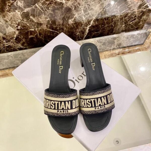 Christian Dior Dway Mules in Embroidered CottonSpring /Summer 2020 Collection, Navy Blue - Image 2