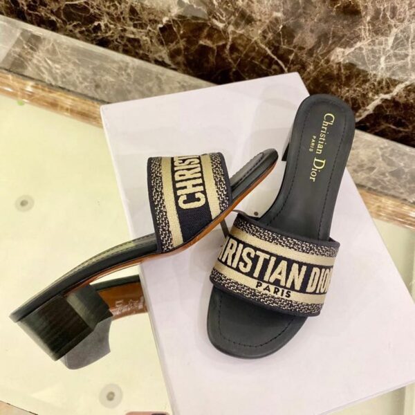 Christian Dior Dway Mules in Embroidered CottonSpring /Summer 2020 Collection, Navy Blue - Image 7