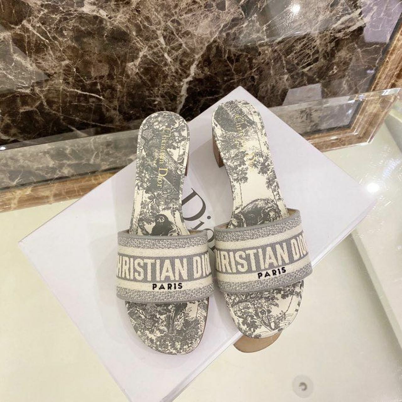 Christian Dior Dway Mules in Embroidered CottonSpring /Summer Collection Grey