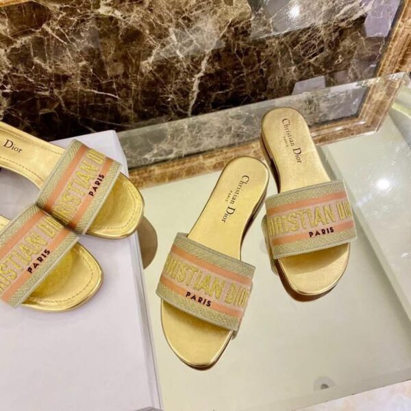 Christian Dior Dway Sandals in Embroidered CottonSpring /Summer Collection Gold - Image 3