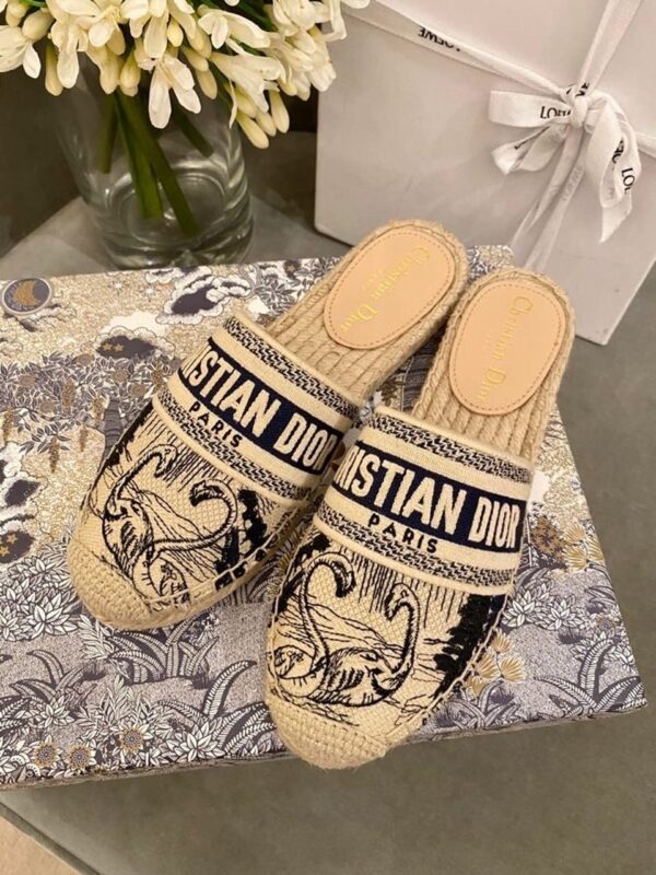 Christian Dior Tiger Toile de Jouy Espadrille MulesSpring /Summer 2020 Collection, Navy /Beige