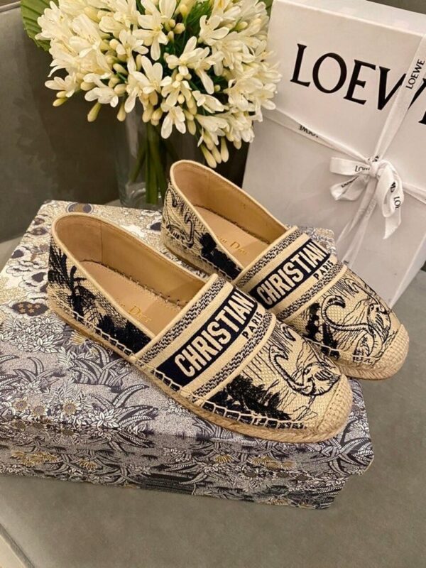 Christian Dior Tiger Toile de Jouy EspadrillesSpring /Summer 2020 Collection, Navy /Beige - Image 4