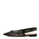 Dior Plumetis Mesh Ribbon Dotted Studded Ballet Flats Black Gold