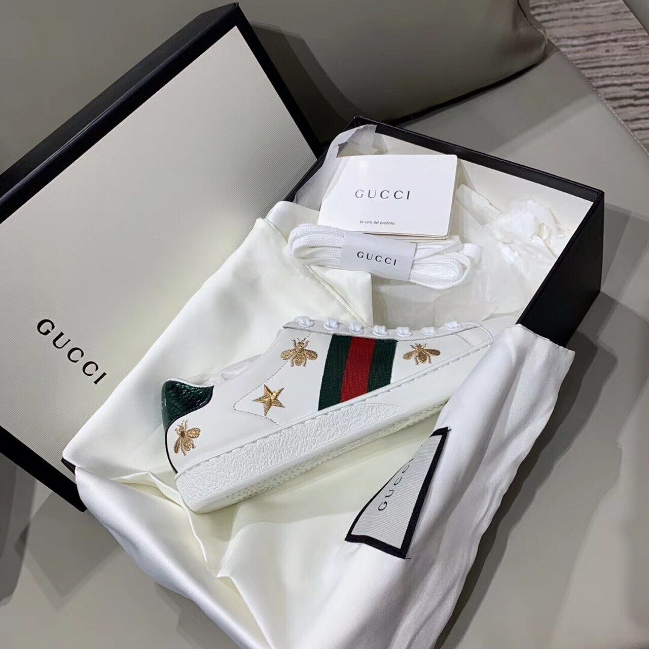 Gucci Ace Sneaker with Bees and StarsSpring/Summer Collection White Women Shoes