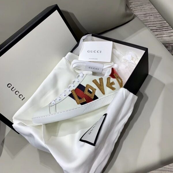 Gucci Ace Sneaker with Loved EmbroiderySpring/Summer Collection White Women Shoes - Image 4