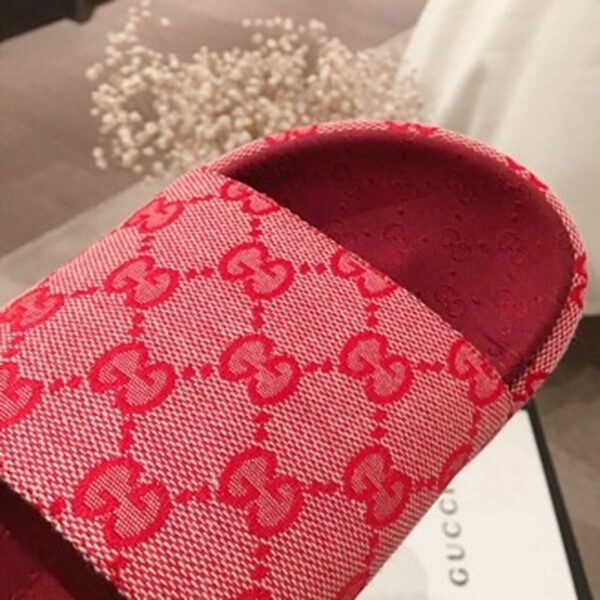 Gucci Angelina GG Logo Canvas Flatform Slide Sandals Spring/Summer Collection Red Women Shoes - Image 7