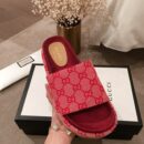 Gucci Angelina GG Logo Canvas Flatform Slide Sandals Spring/Summer Collection Red Women Shoes