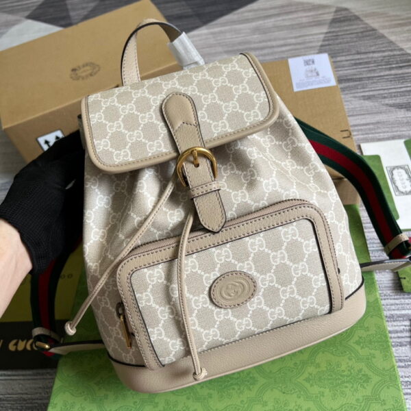 Gucci Backpack With Interlocking G Beige And White Canvas 674147