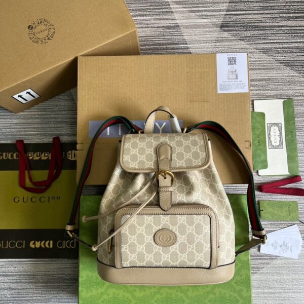 Gucci Backpack With Interlocking G Beige And White Canvas 674147 - Image 2