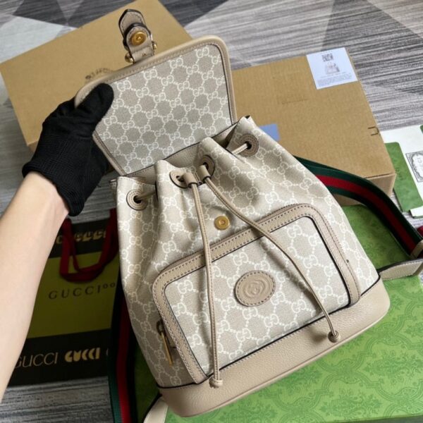 Gucci Backpack With Interlocking G Beige And White Canvas 674147 - Image 7