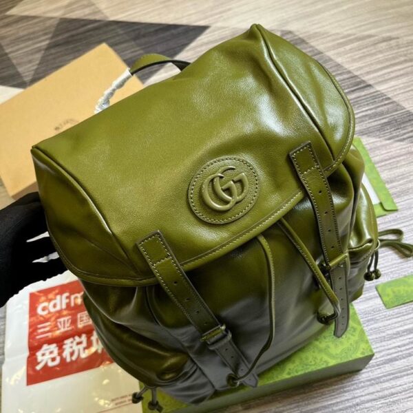 Gucci Backpack With Tonal Double G Forest Green Leather 725657 - Image 8